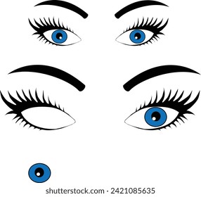 Set of eyebrows with colored eyes shapes|Eyebrows with eyes logo set