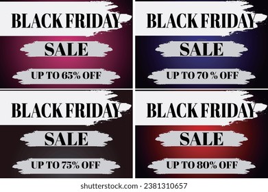 Set of eye-catching Black Friday banners with "Black Friday UP TO 70% OFF" text on a vibrant red, pink, blue and background. Perfect for promoting holiday discounts and sales