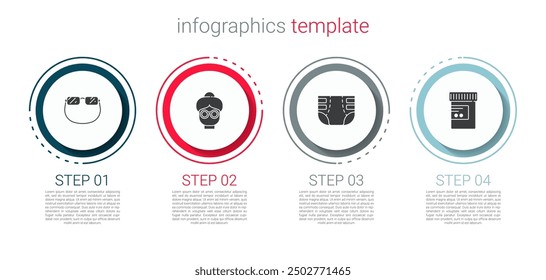 Set Eyeglasses, Grandmother, Adult diaper and Medicine bottle pills. Business infographic template. Vector