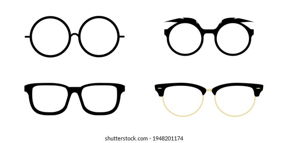 Set of Eyeglasses Icon Vector in Flat Design. Glasses Symbol Images