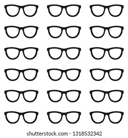 Set of eyeglasses. Seamless pattern with glasses. Vector illustration
