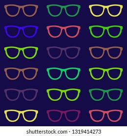 Set of eyeglasses. Seamless pattern with glasses. Vector illustration