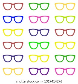 Set of eyeglasses. Seamless pattern with glasses. Vector illustration
