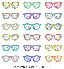 Set of eyeglasses. Seamless pattern with glasses. Vector illustration