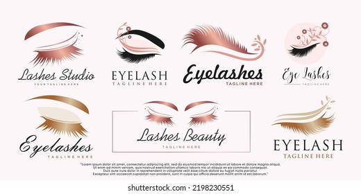 Set of eyelash extension logo design for beauty salon with creative element Premium Vector