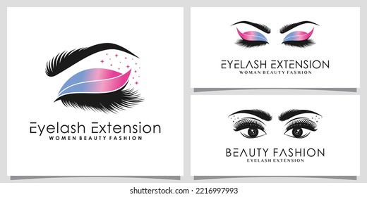 Set of eyelashes extension logo design bundle for beauty salon with creative modern concept