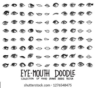 Set of Eye-Mouth icons Drawing illustration Hand drawn doodle Sketch line vector