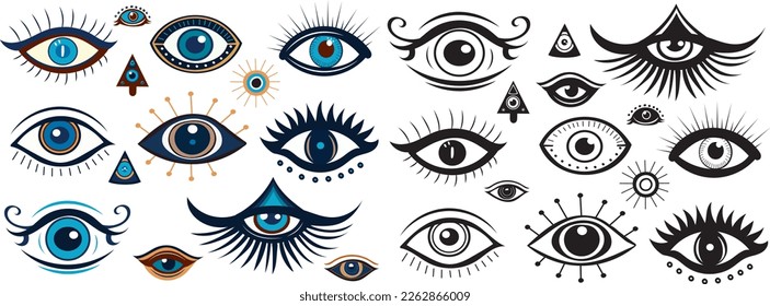 set of eyes for clairvoyance, silhouette on a white background, vector