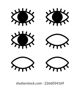 Set of eyes closed, open and winking in doodle style. Vector clipart