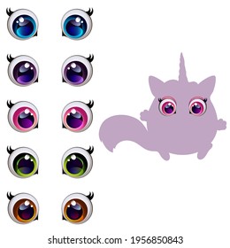 Set of eyes of different colors for cute character design. Vector illustration of eyes isolated on white background. Design elements.