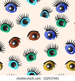 Set of eyes in different colors. Seamless.