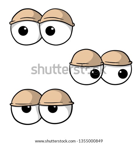 Set of eyes with different expressions of emotions. Black and white hand drawn picture. Comic element of a person's face. The usual, tired and confused look. Funny Element of face and head