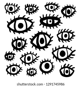 Set of eyes in different forms hand drawn illustration
