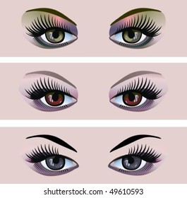 Set of eyes with different makeup