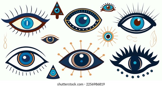 set of eyes evil, na, turkish, greek, clairvoyance, divination, mysticism isolated vector