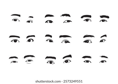 set of eyes and eyebrows vector, eye vector icon