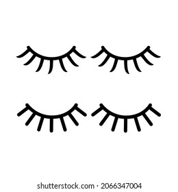 Set of eyes with eyelashes, black icons. Isolated on white background vector illustration.	