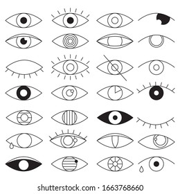 Set of eyes icon. Human eyes sign. Pictogram collection of sight and vision. Images of closed, sleeping and searching eyes symbols. Outline silhouette vector