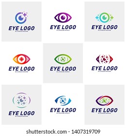 Set of Eyes with Icons Health logo Design concept Vector. Health eye logo Template. Icon symbol.