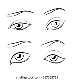 set of eyes on a transparent background, isolated vector illustration, different eye shape.