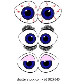 Set of eyes on white background. Vector illustration.