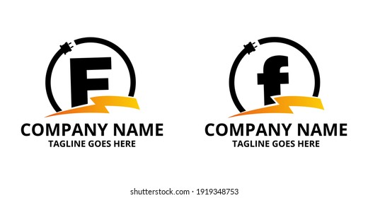 Set F Flash initial letter Logo Icon Template. Illustration vector graphic. Design concept Electrical Bolt and electric plugs With letter symbol. Perfect for corporate, more technology brand identity