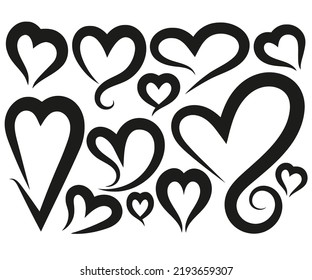 Set of f heart line art designs. good template for romantic design like valentines day, monochrome collection of various icons of hearts, 