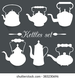 Set f old kettles. Vector illustration