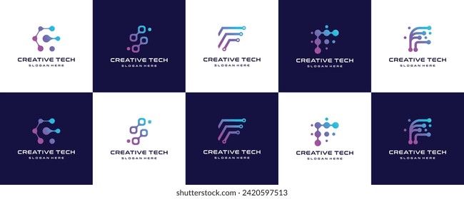 Set Of F tech logo design technology