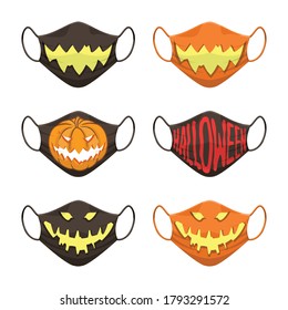 Set of fabric face mask with halloween icon