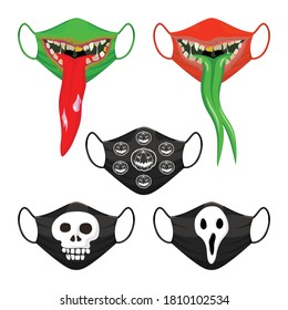 Set of fabric face mask with halloween icon