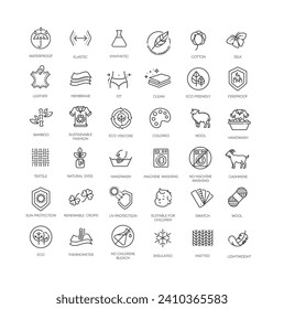 Set of fabric features icons. Line art style icons bundle. vector illustration