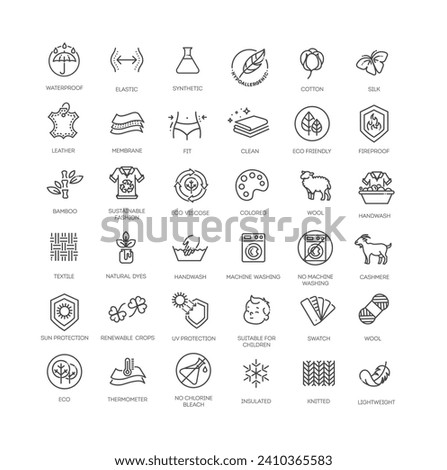 Set of fabric features icons. Line art style icons bundle. vector illustration