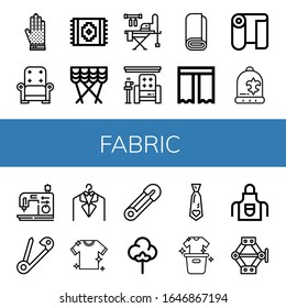 Set Of Fabric Icons. Such As Chainmail, Armchair, Carpet, Curtain, Ironing Board, Roll, Fabric, Beanie, Sewing Machine, Safety Pin, Laundry, Textile, Necktie, Apron , Fabric Icons