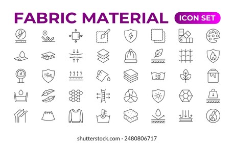 Set of Fabric Material line icon set. Fabric Features, Materials, Fabric Business web icons in line style. Product, industry, shop, symbol.