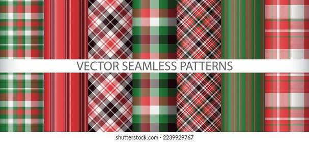 Set fabric pattern check. Texture background plaid. Tartan seamless textile vector collection.