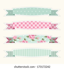 Set Of Fabric Retro Ribbons As Banners In Shabby Chic Style