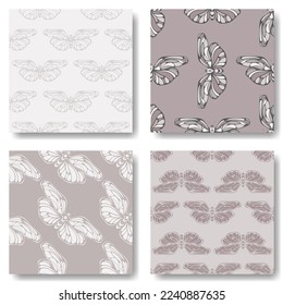Conjunto de patrones de tejido sin fisuras con mariposas. Shabby chic a cottagecore estilo impresión vectorial para textil, scrapbooking