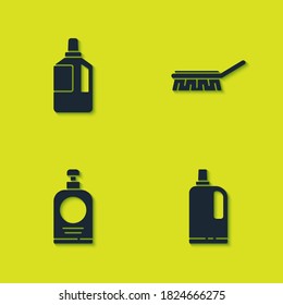 Set Fabric softener, , Hand sanitizer bottle and Brush for cleaning icon. Vector.