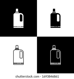 Set Fabric softener icon isolated on black and white background. Liquid laundry detergent, conditioner, cleaning agent, bleach. Vector Illustration