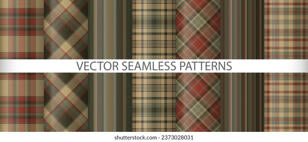 Set fabric textile plaid. Background texture pattern. Check vector seamless tartan collection.