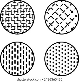 A set of fabric texture icons. Burlap, yarn for weaving, textile fabric, fabric concept. Contoured vector icons highlighted on a white background. For web design and infographics