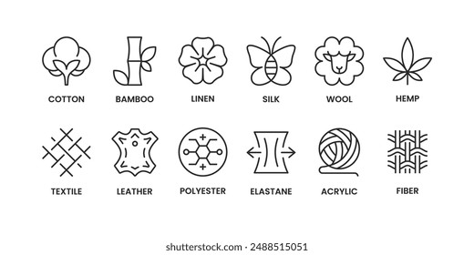 Set of fabric types icon for clothing product materials