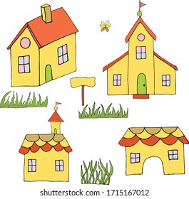 Set of fabulous houses for design. Vector hand draw illustration illustration EPS10