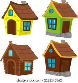 A set of fabulous vector houses in cartoon style. Vector illustration on the topic of construction and architecture.