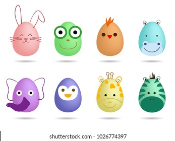 set of face animals in eggs, idea for Easter day - vector illustration