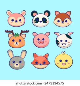 set of face animals round set vector
