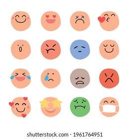Set of face emoji, happy, sad, cry, crazy and etc.