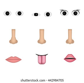 Set of face emoticon vector isolated on white background. Emoji vector. Eye, nose, mouth icon set. Emoticon icon web.