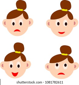 Set face emotion cartoon Thai girl be smile ,sad,muddle,white background ,Illustration vector